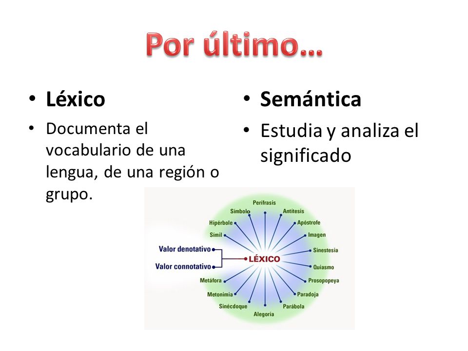 Por último… Léxico Semántica Estudia y analiza el significado
