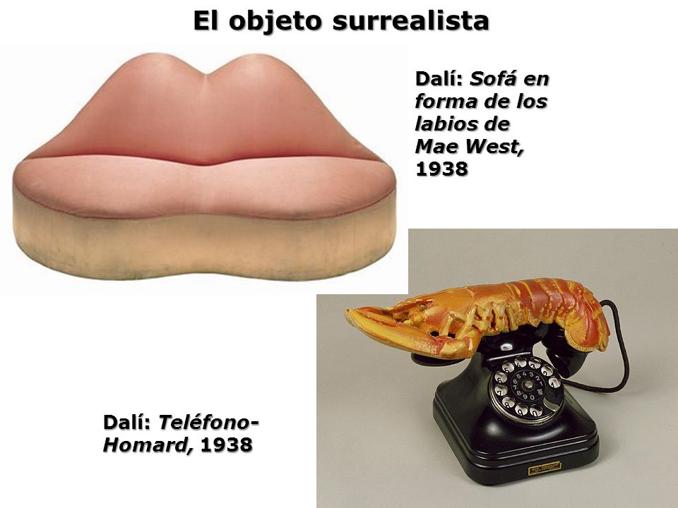 El objeto surrealista Dalí: Sofá en forma de los labios de Mae West, 1938.