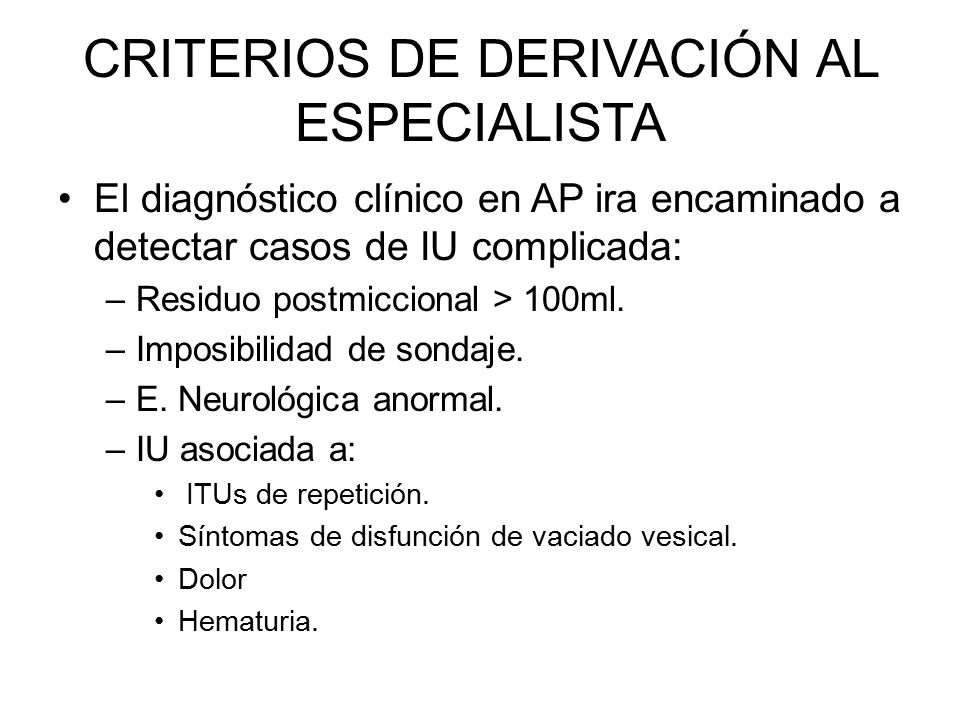 CRITERIOS DE DERIVACIÓN AL ESPECIALISTA