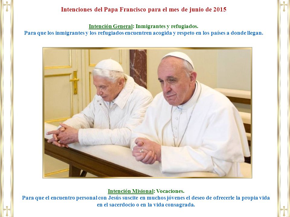 Intenciones del Papa Francisco para el mes de junio de 2015