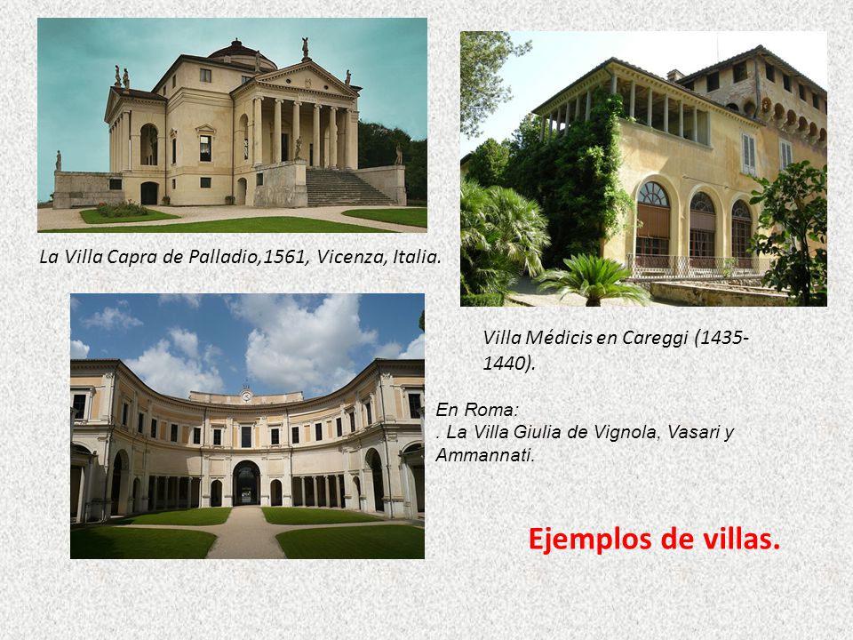 Ejemplos de villas. La Villa Capra de Palladio,1561, Vicenza, Italia.