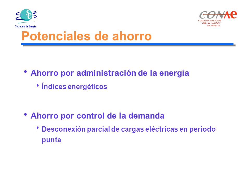 Potenciales de ahorro Ahorro por administración de la energía