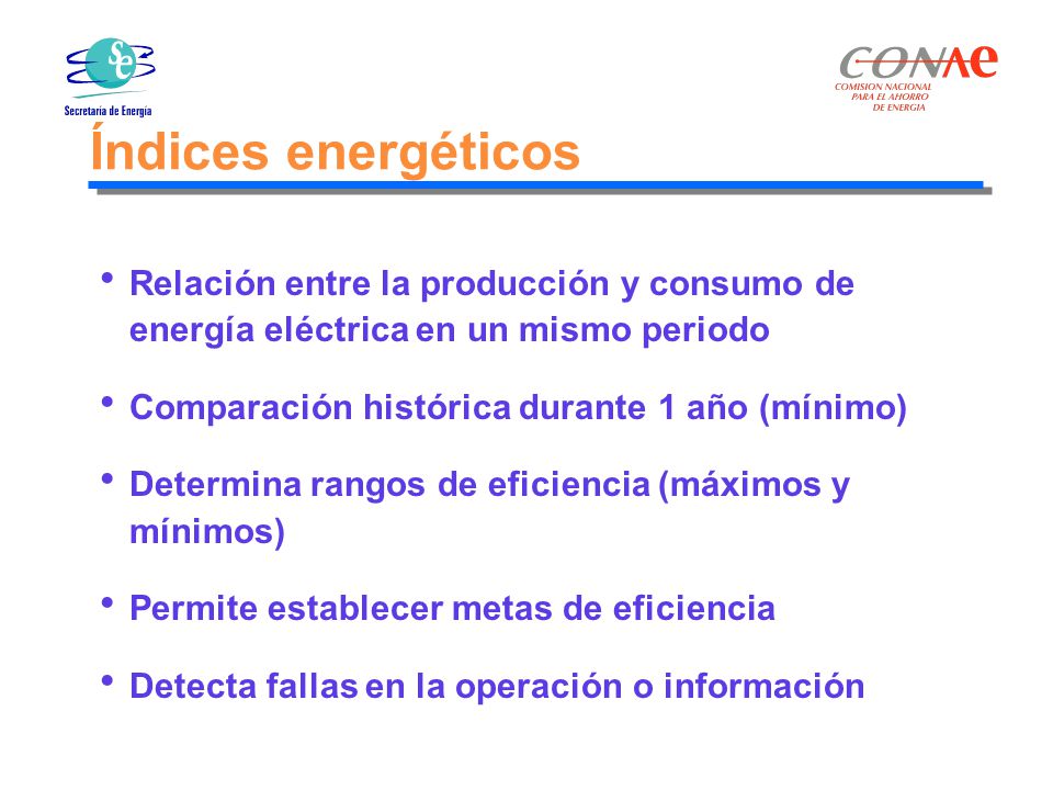 Índices energéticos Relación entre la producción y consumo de energía eléctrica en un mismo periodo.