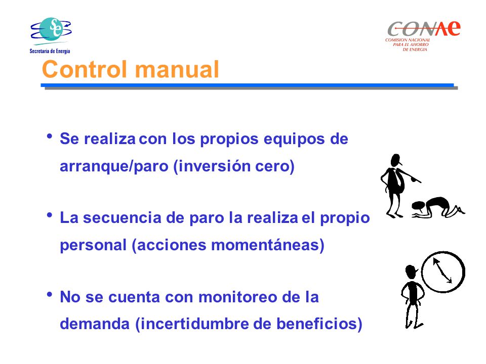 Control manual Se realiza con los propios equipos de arranque/paro (inversión cero)