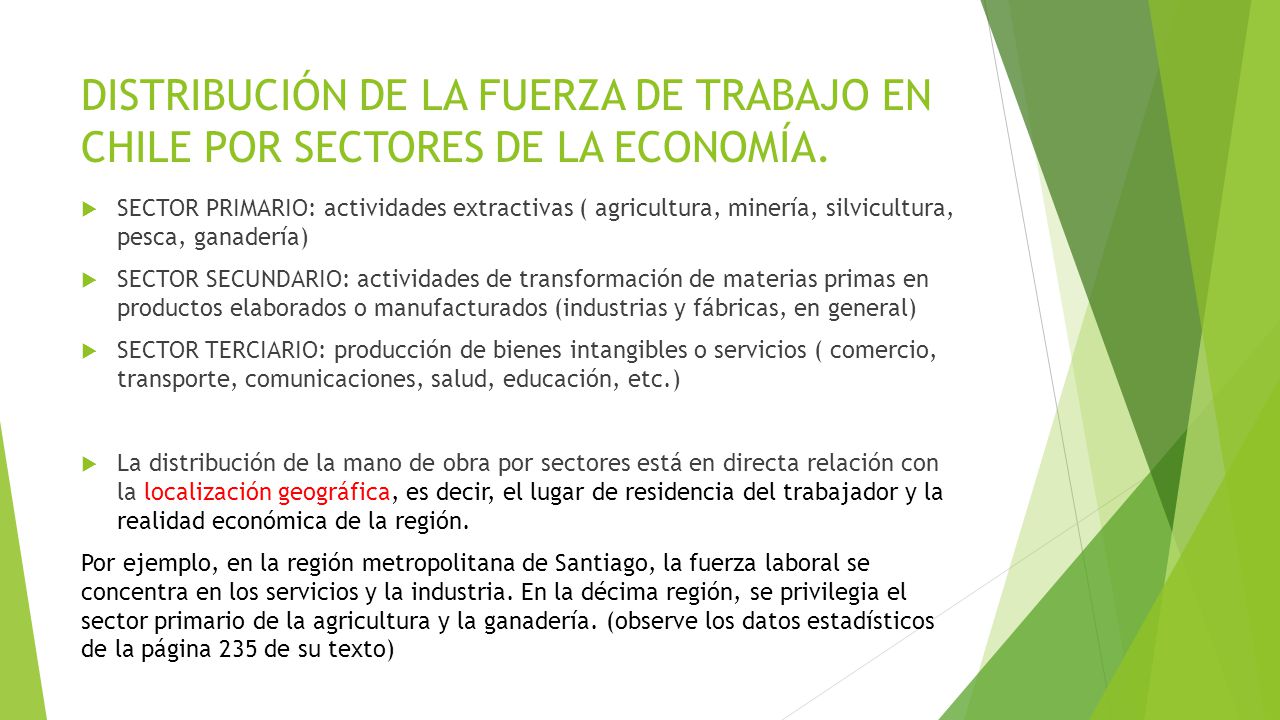 DISTRIBUCIÓN DE LA FUERZA DE TRABAJO EN CHILE POR SECTORES DE LA ECONOMÍA.