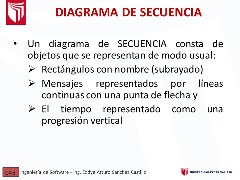 DIAGRAMA DE SECUENCIA Un diagrama de SECUENCIA consta de objetos que se representan de modo usual: Rectángulos con nombre (subrayado)