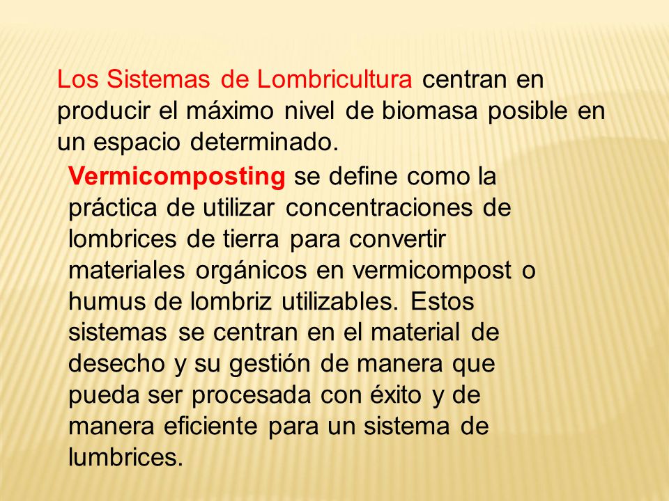 Los Sistemas de Lombricultura centran en producir el máximo nivel de biomasa posible en un espacio determinado.