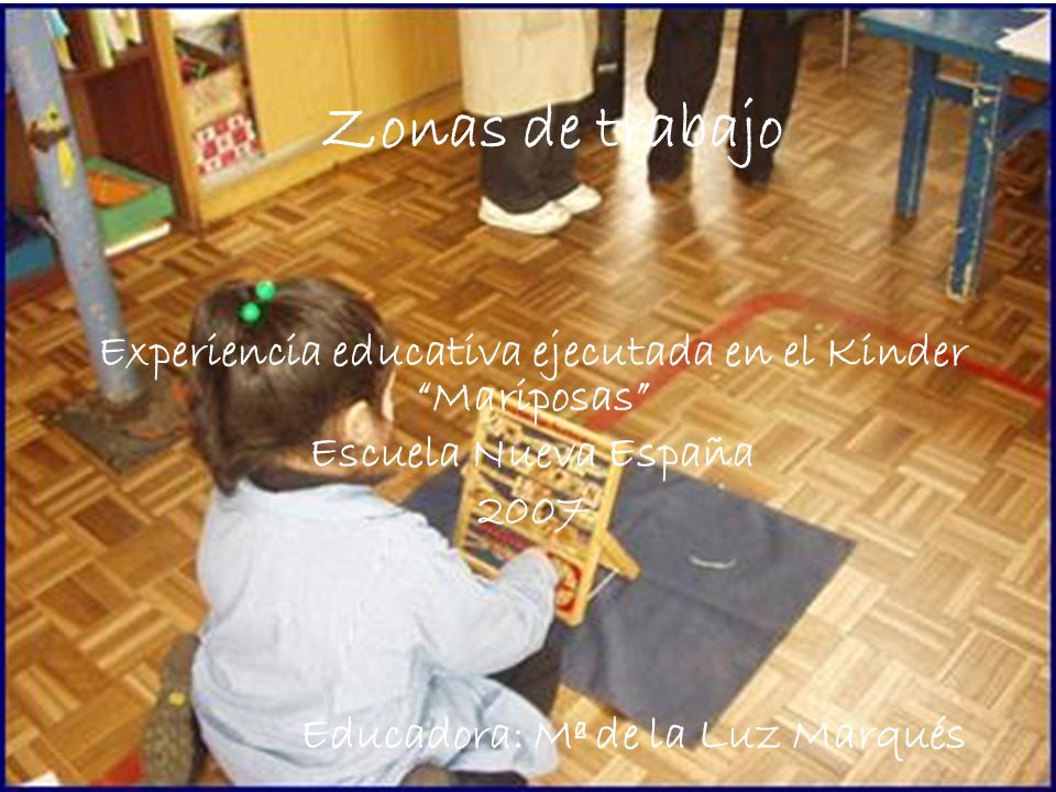 Zonas de trabajo Experiencia educativa ejecutada en el Kinder Mariposas Escuela Nueva España