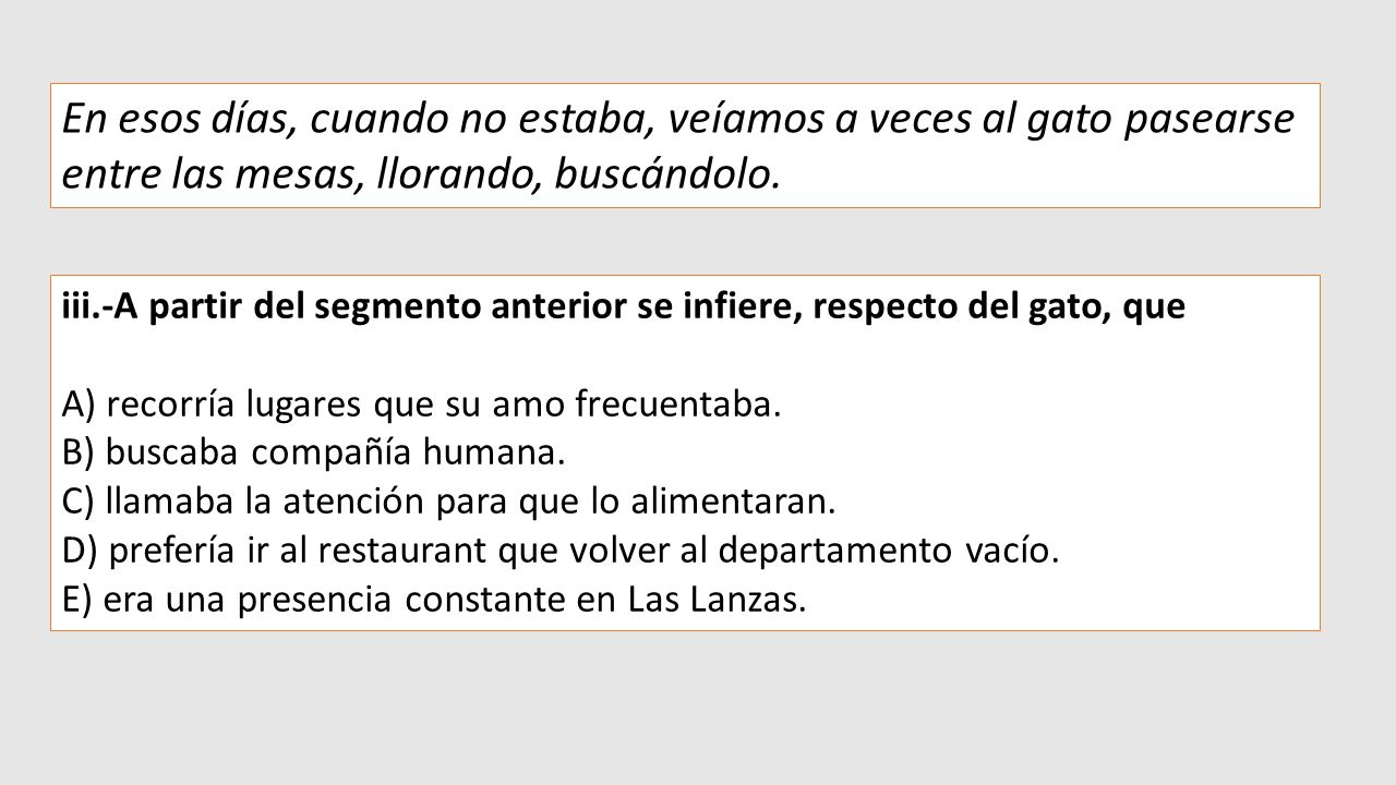 En esos días, cuando no estaba, veíamos a veces al gato pasearse entre las mesas, llorando, buscándolo.