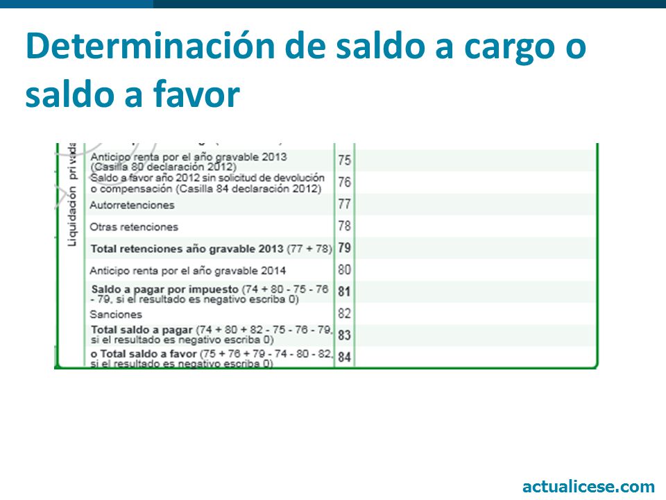 Determinación de saldo a cargo o saldo a favor