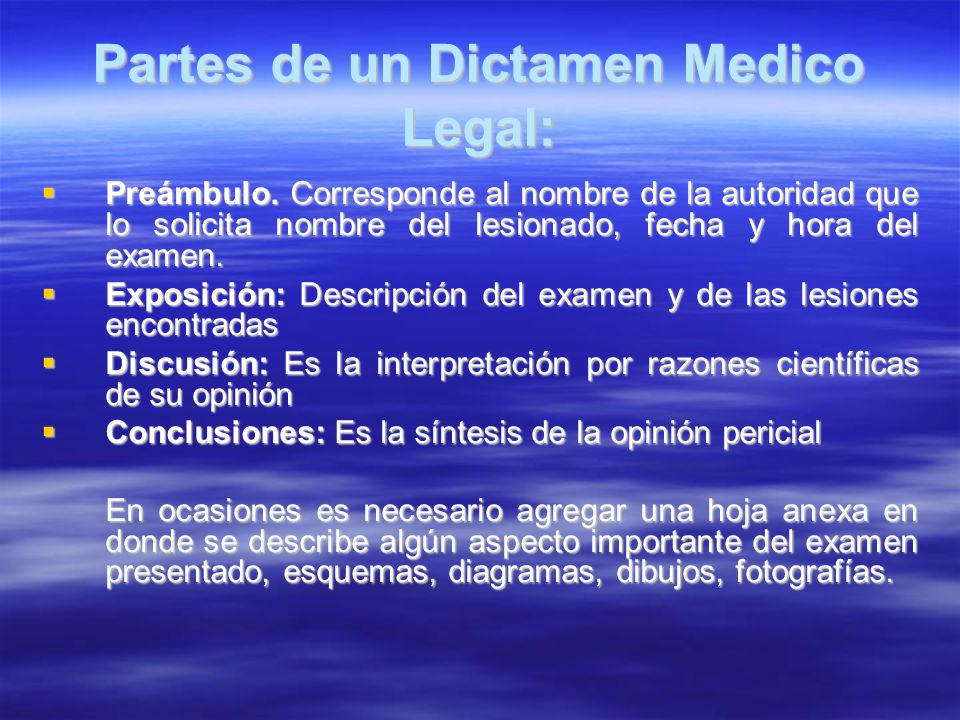 Partes de un Dictamen Medico Legal:
