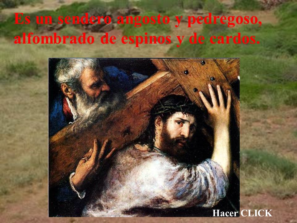 Es un sendero angosto y pedregoso, alfombrado de espinos y de cardos.
