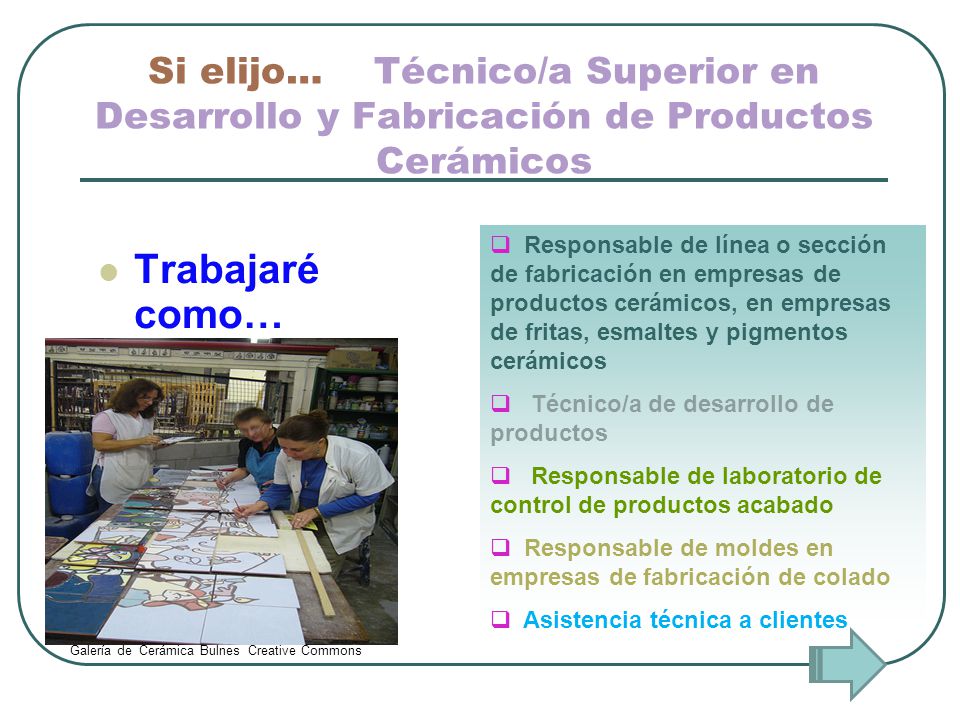Si elijo… Técnico/a Superior en Desarrollo y Fabricación de Productos Cerámicos