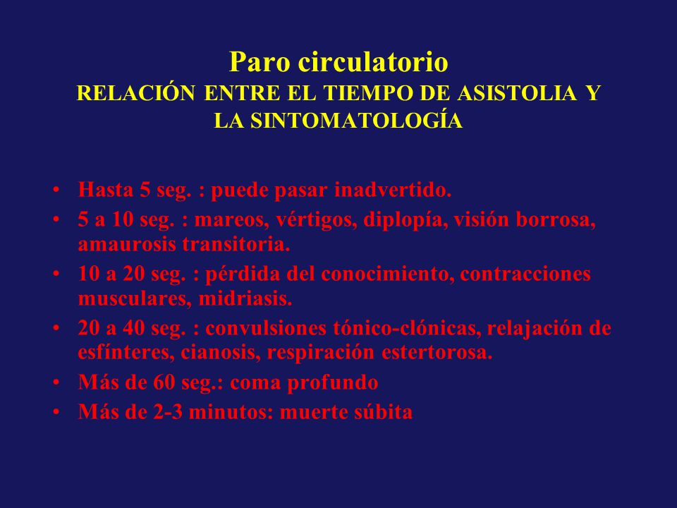 Paro circulatorio RELACIÓN ENTRE EL TIEMPO DE ASISTOLIA Y LA SINTOMATOLOGÍA