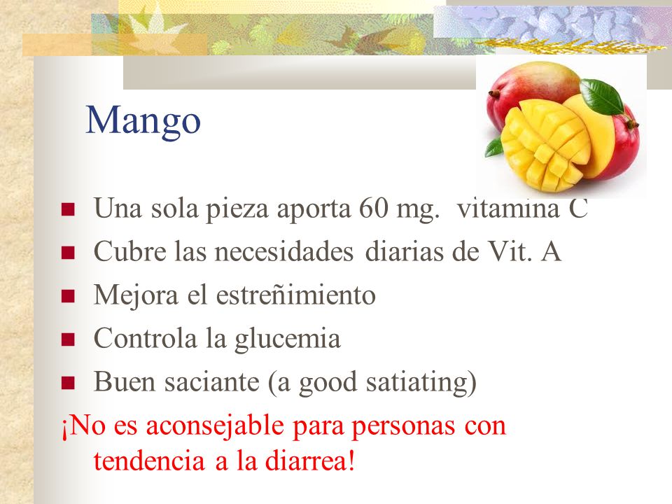 Mango Una sola pieza aporta 60 mg. vitamina C