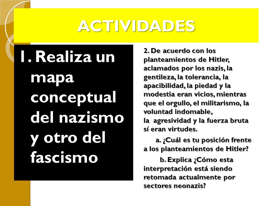 1. Realiza un mapa conceptual del nazismo y otro del fascismo