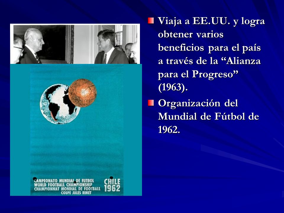 Viaja a EE.UU. y logra obtener varios beneficios para el país a través de la Alianza para el Progreso (1963).