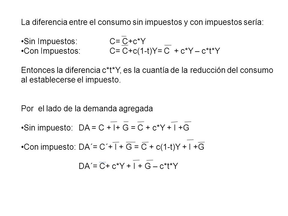 La diferencia entre el consumo sin impuestos y con impuestos sería: