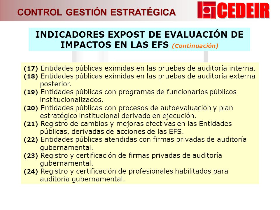 INDICADORES EXPOST DE EVALUACIÓN DE IMPACTOS EN LAS EFS (Continuación)
