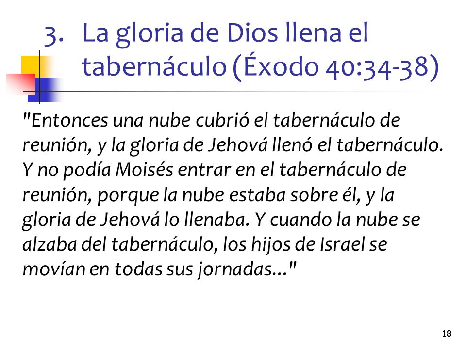 La gloria de Dios llena el tabernáculo (Éxodo 40:34-38)
