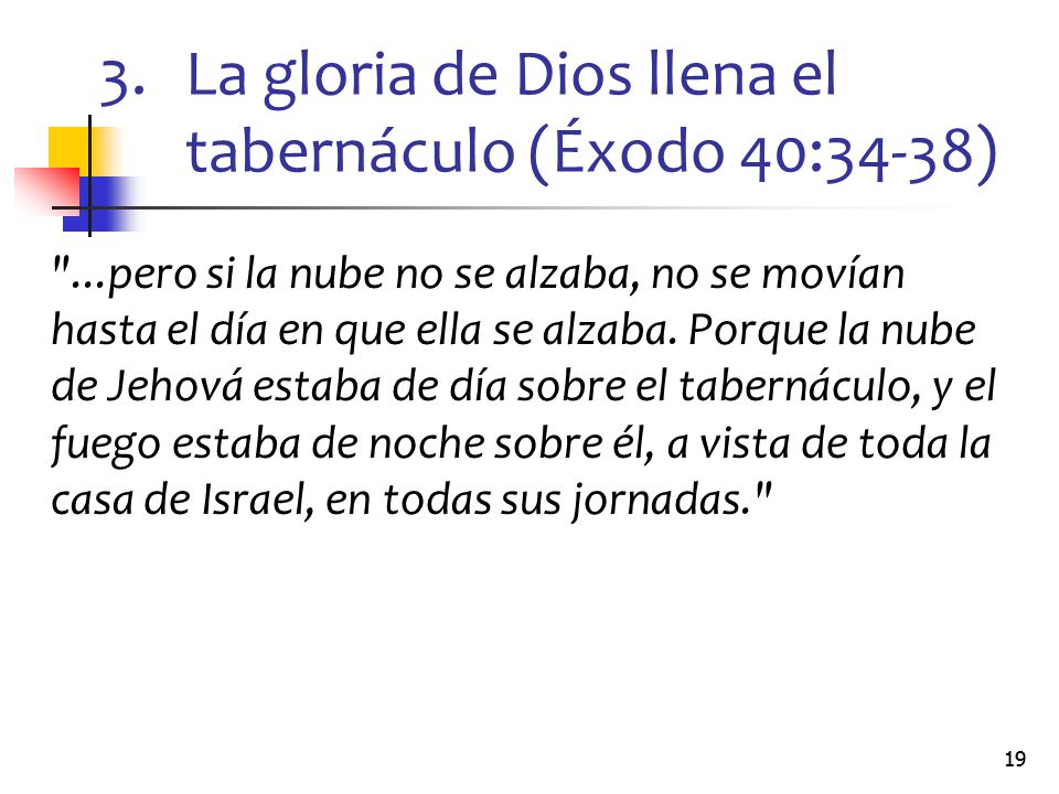 La gloria de Dios llena el tabernáculo (Éxodo 40:34-38)