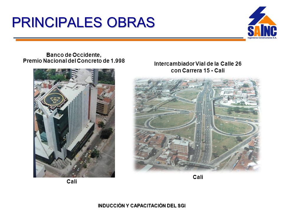 PRINCIPALES OBRAS Banco de Occidente, Premio Nacional del Concreto de Intercambiador Vial de la Calle 26 con Carrera 15 - Cali.