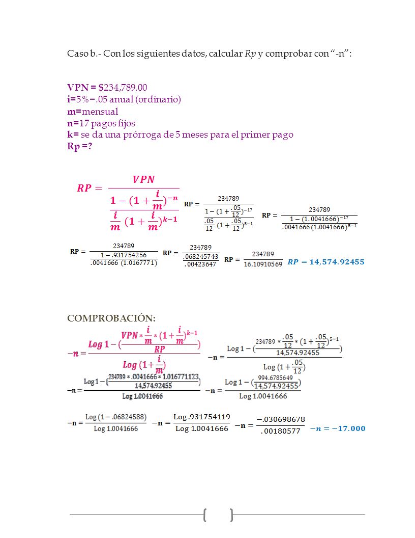 Caso b.- Con los siguientes datos, calcular Rp y comprobar con -n :