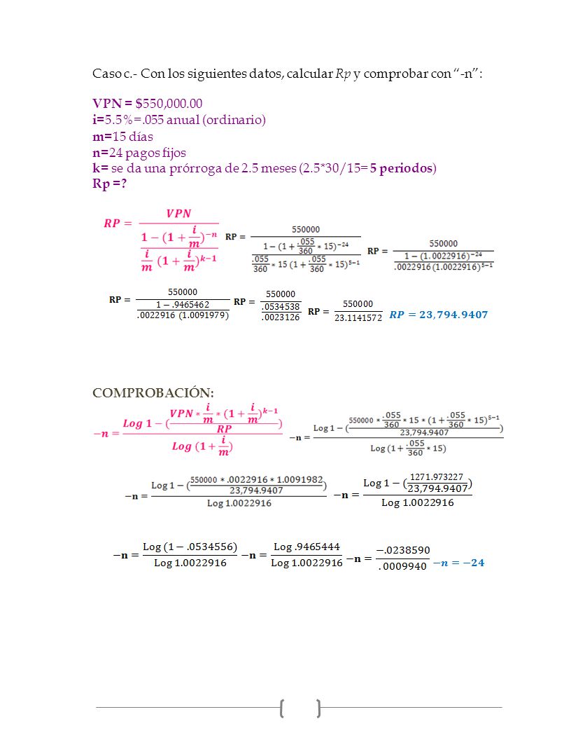 Caso c.- Con los siguientes datos, calcular Rp y comprobar con -n :