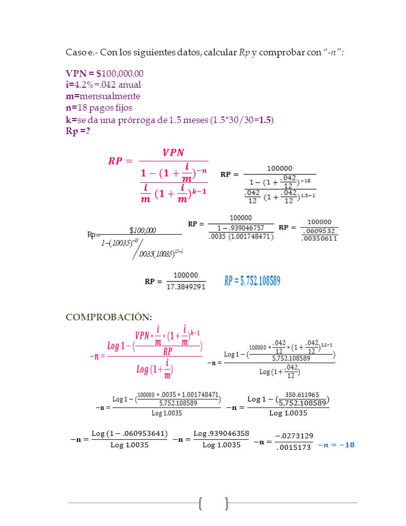 Caso e.- Con los siguientes datos, calcular Rp y comprobar con -n :