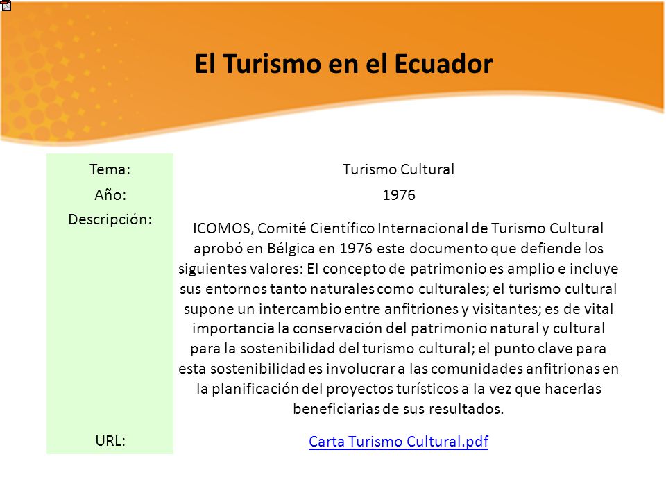 El Turismo en el Ecuador Carta de Turismo Cultural