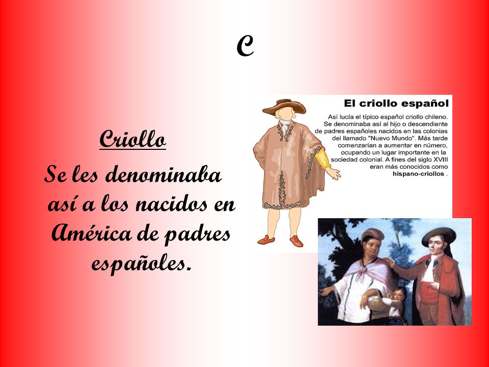 Se les denominaba así a los nacidos en América de padres españoles.