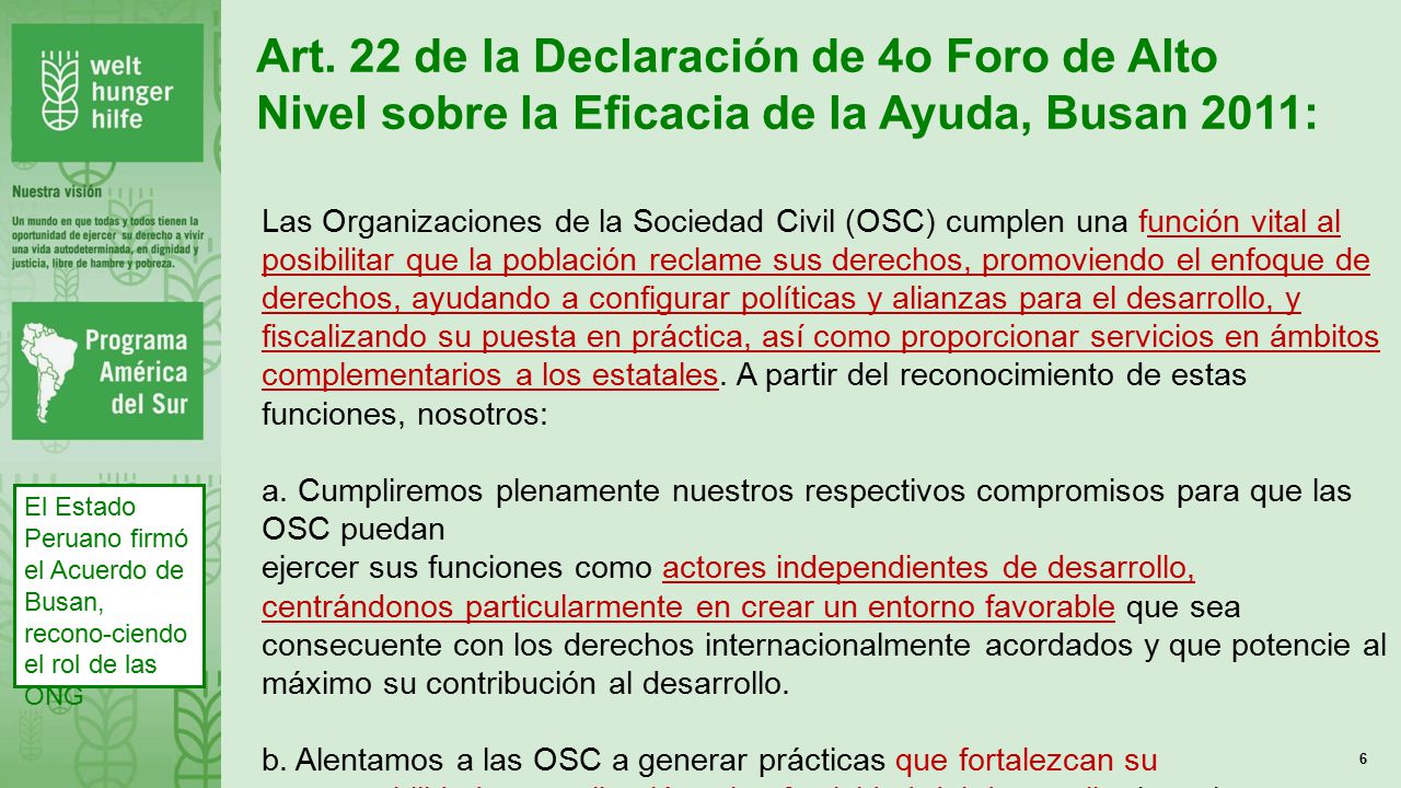 Art. 22 de la Declaración de 4o Foro de Alto Nivel sobre la Eficacia de la Ayuda, Busan 2011: