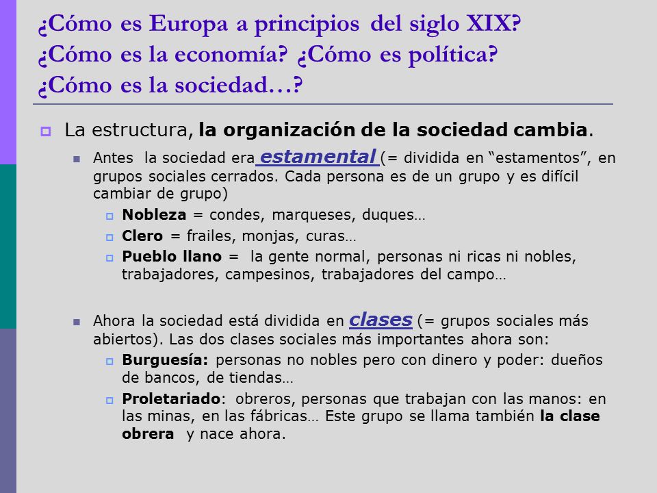 ¿Cómo es Europa a principios del siglo XIX. ¿Cómo es la economía