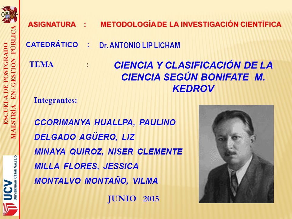 CIENCIA Y CLASIFICACIÓN DE LA CIENCIA SEGÚN BONIFATE M. KEDROV