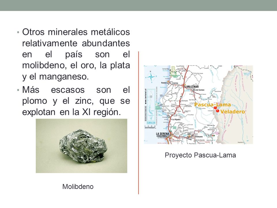 Más escasos son el plomo y el zinc, que se explotan en la XI región.