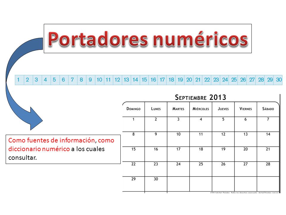 Portadores numéricos Como fuentes de información, como diccionario numérico a los cuales consultar.