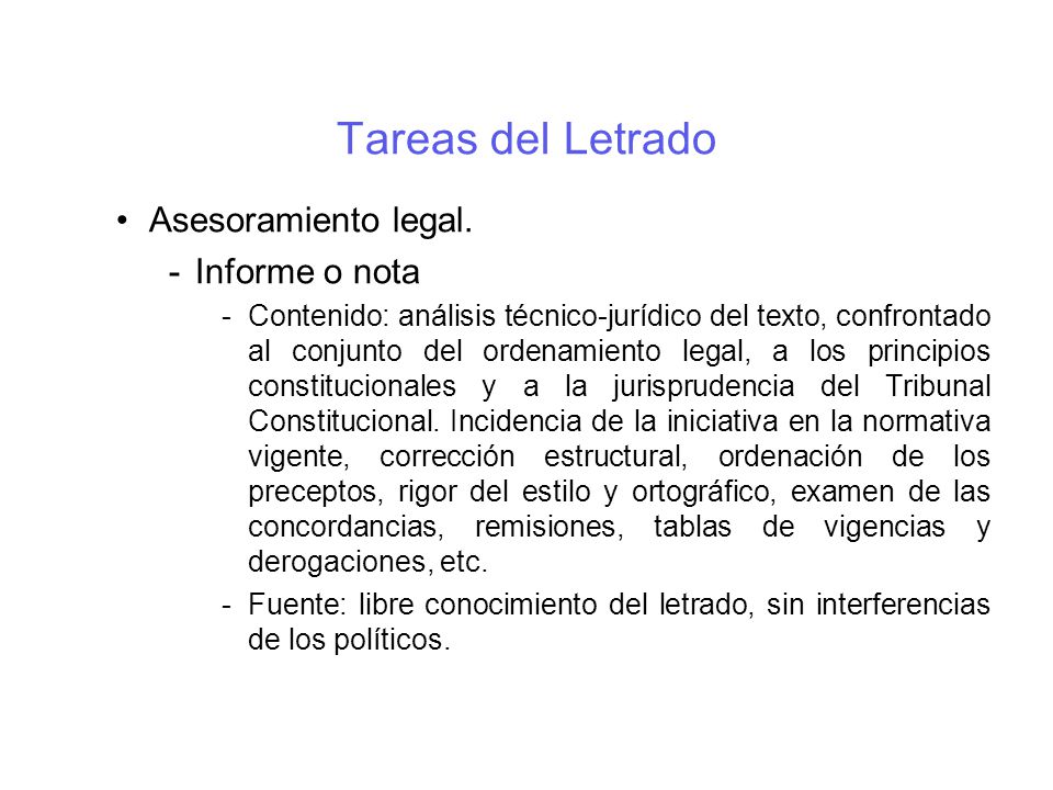 Tareas del Letrado Asesoramiento legal. Informe o nota