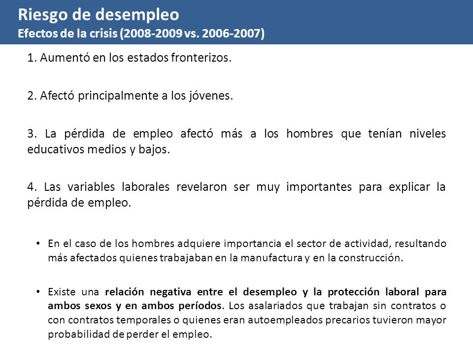 Riesgo de desempleo Efectos de la crisis ( vs )