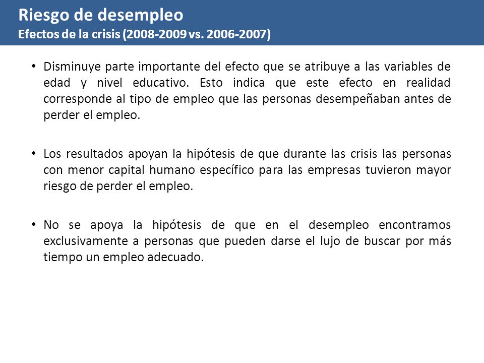 Riesgo de desempleo Efectos de la crisis ( vs )