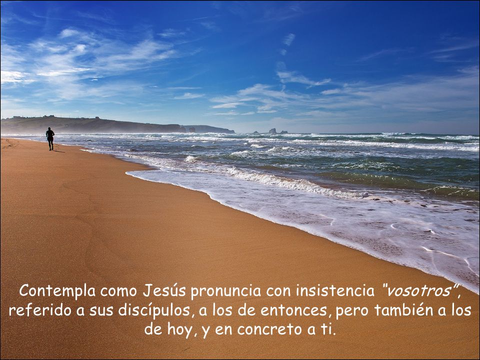 Contempla como Jesús pronuncia con insistencia vosotros , referido a sus discípulos, a los de entonces, pero también a los de hoy, y en concreto a ti.