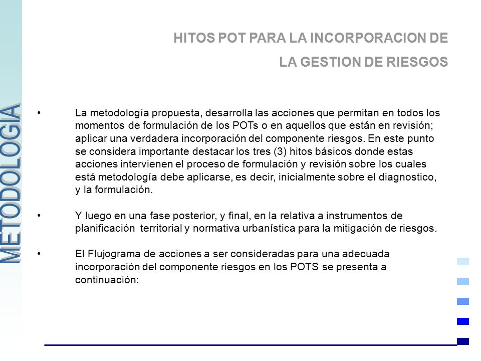 METODOLOGIA HITOS POT PARA LA INCORPORACION DE LA GESTION DE RIESGOS