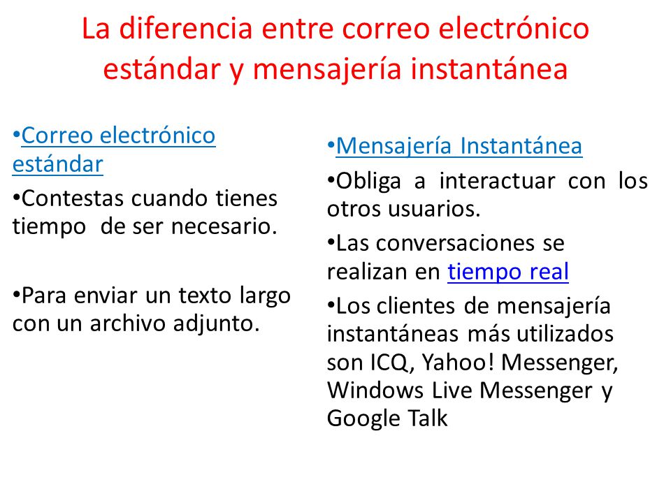 La diferencia entre correo electrónico estándar y mensajería instantánea