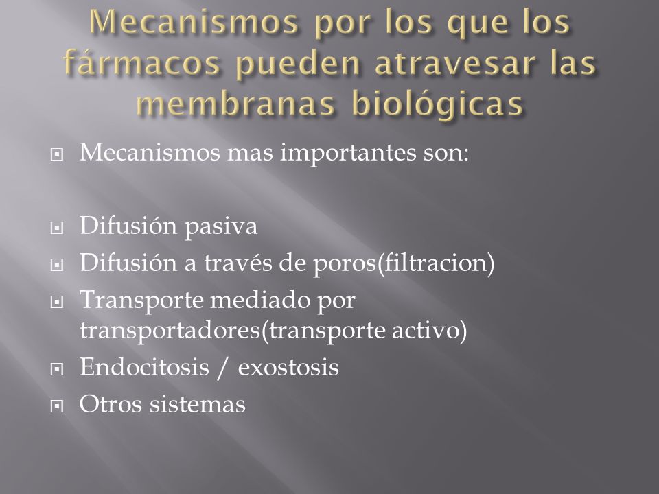Mecanismos por los que los fármacos pueden atravesar las membranas biológicas