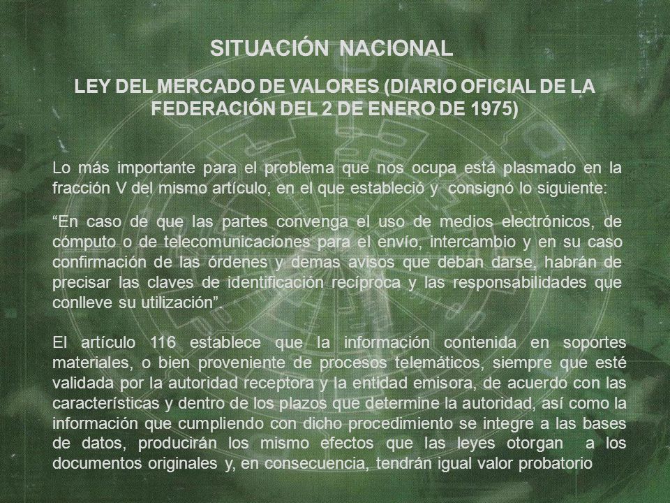 SITUACIÓN NACIONAL LEY DEL MERCADO DE VALORES (DIARIO OFICIAL DE LA FEDERACIÓN DEL 2 DE ENERO DE 1975)