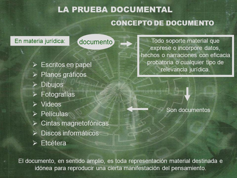 LA PRUEBA DOCUMENTAL CONCEPTO DE DOCUMENTO documento Escritos en papel