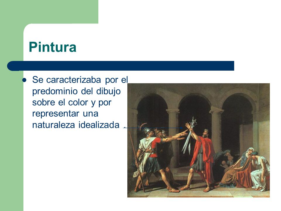 Pintura Se caracterizaba por el predominio del dibujo sobre el color y por representar una naturaleza idealizada .