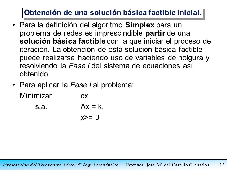 Obtención de una solución básica factible inicial.