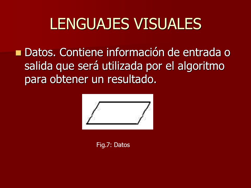 LENGUAJES VISUALES Datos. Contiene información de entrada o salida que será utilizada por el algoritmo para obtener un resultado.