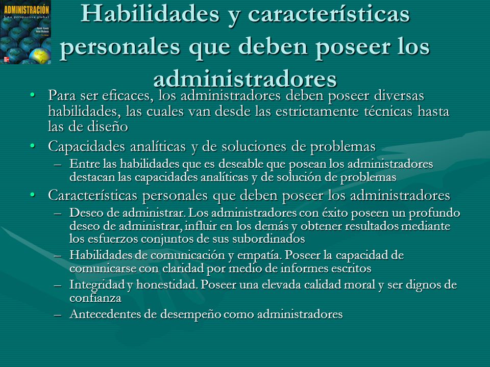 Habilidades y características personales que deben poseer los administradores