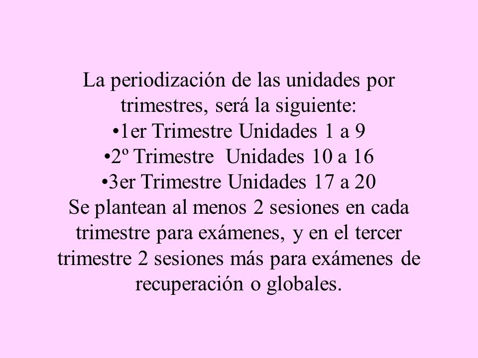 La periodización de las unidades por trimestres, será la siguiente:
